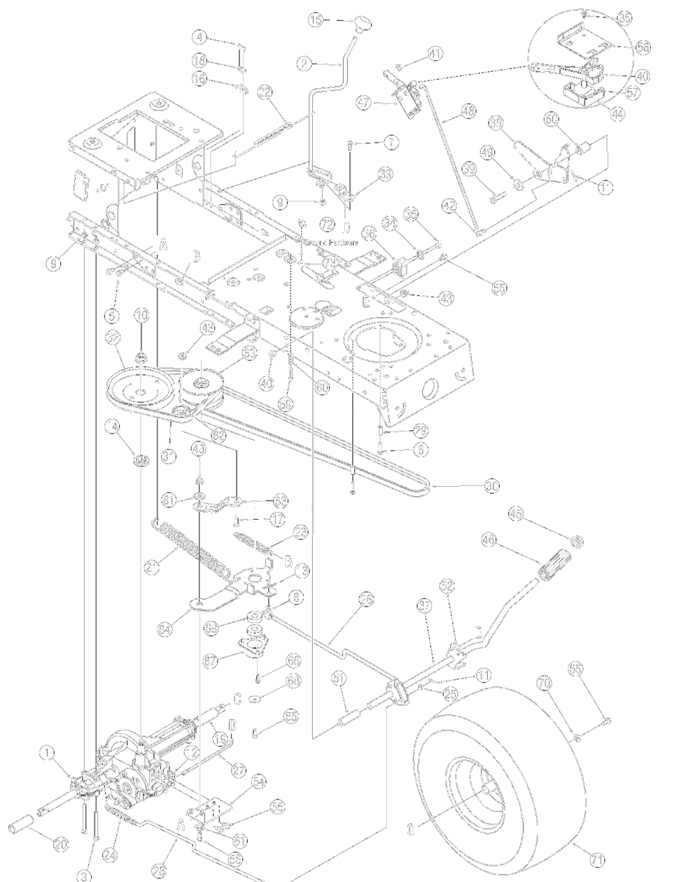 Drive Diagram and Parts List for 2006 Yard Machines Lawn Tractor